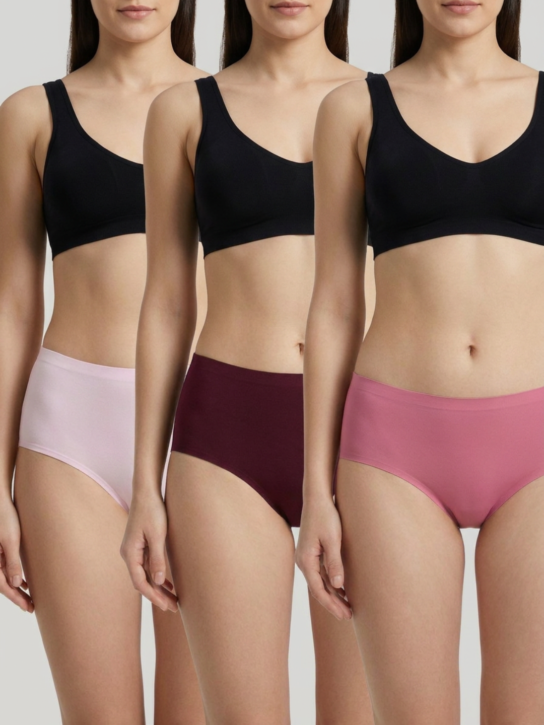 Lady Care Full Coverage Seamless Cotton Elastane Hipster Pack of 3 – Pink Maroon Baby Pink