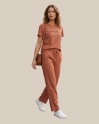 Lango Women's Co-ord Set Mocha – Cotton Tee and Track Pants