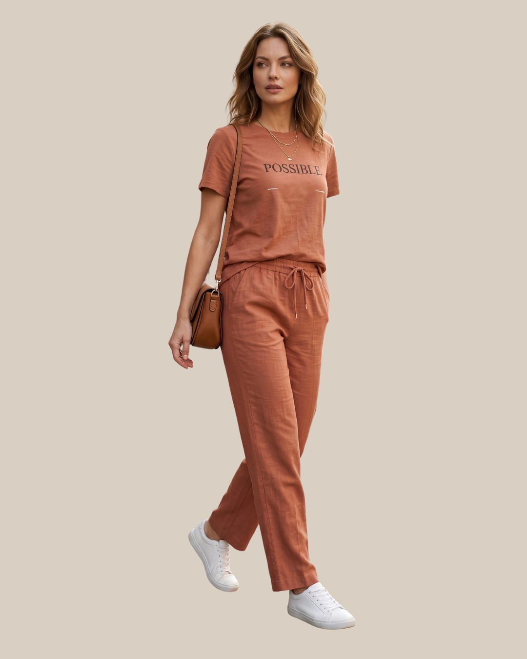 Lango Women's Co-ord Set Mocha – Cotton Tee and Track Pants