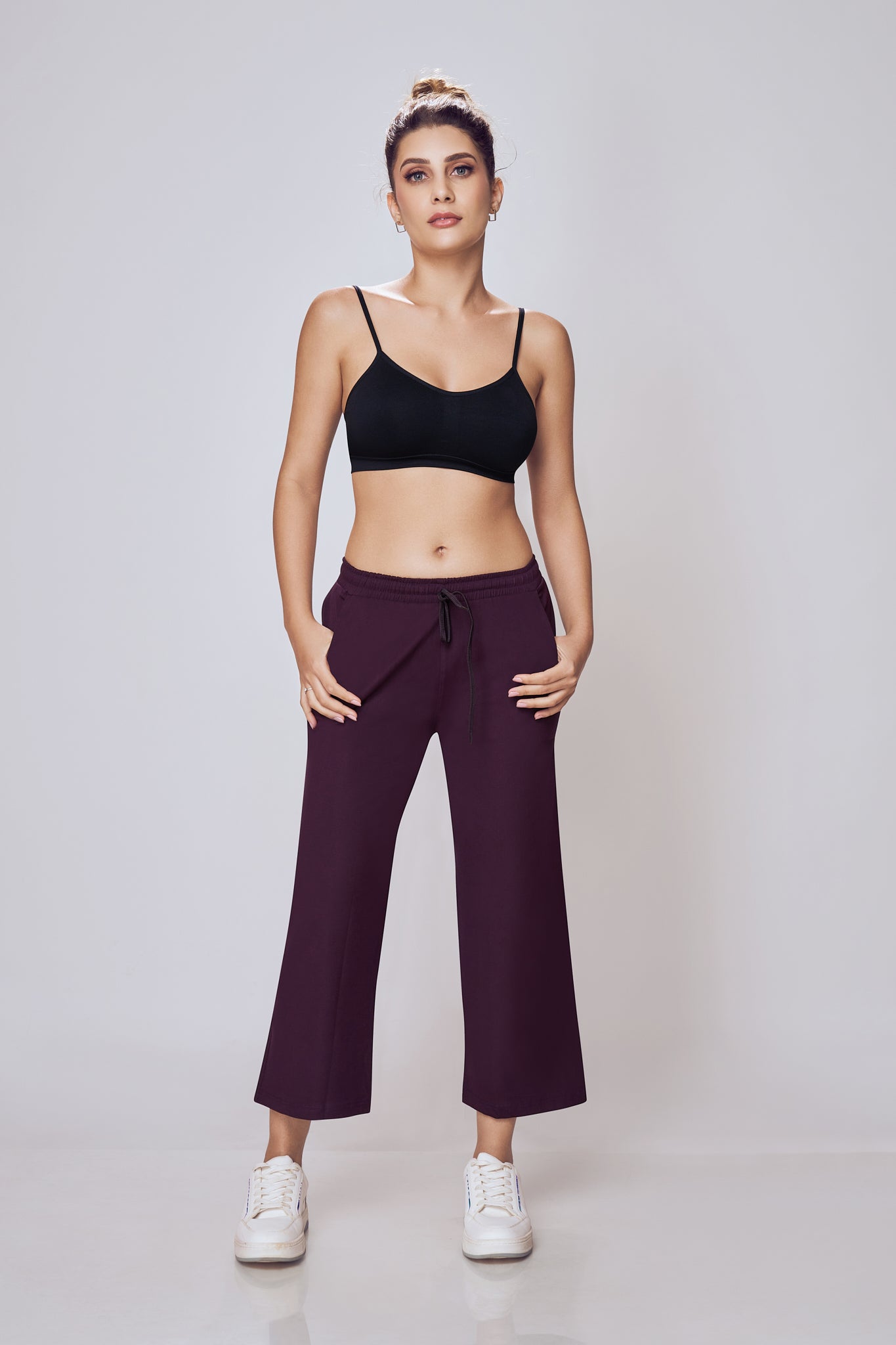 Casual Wide Leg Pants Women Wine Colour – Lango
