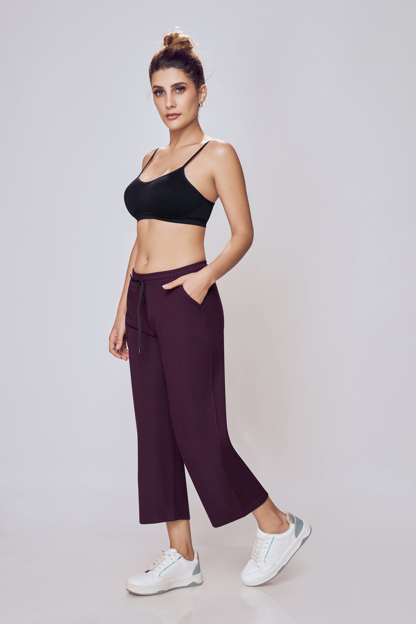 Casual Wide Leg Pants Women Wine Colour – Lango