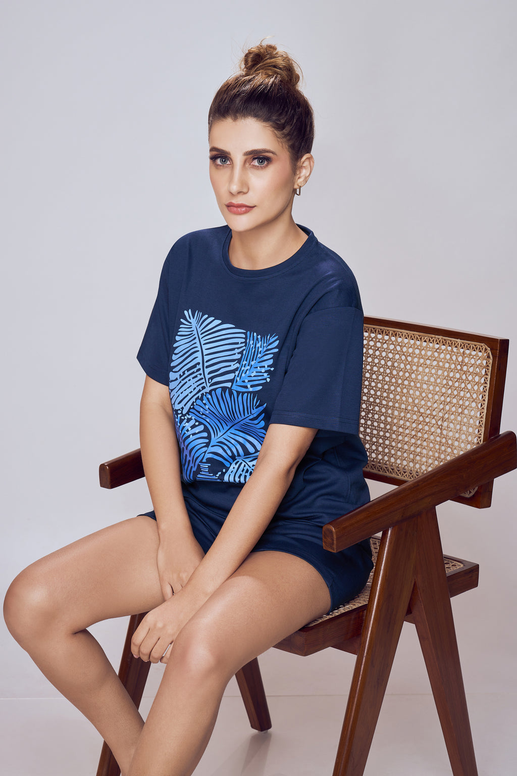 Cotton Co-ord Set Women Side View Navy – Lango