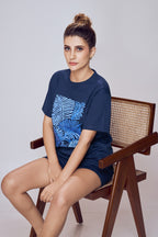 Cotton Co-ord Set Women Side View Navy – Lango