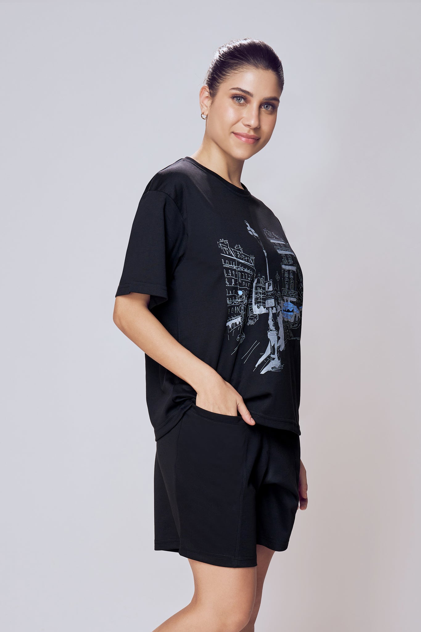 Daily Casual Co-ord Set Women Side View Black – Lango