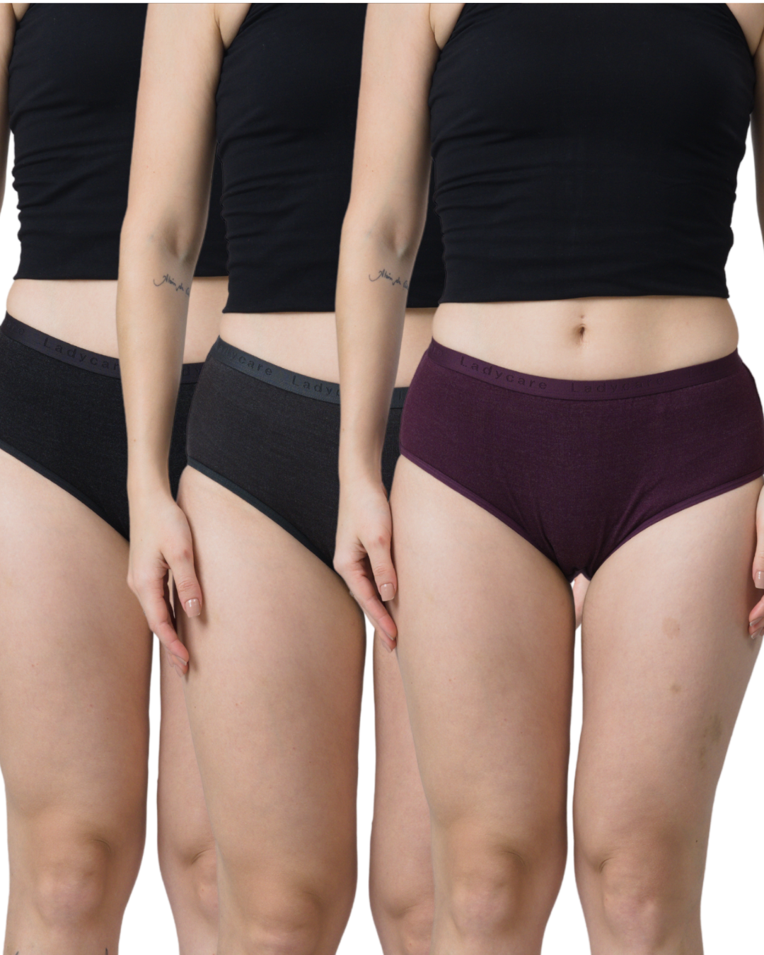 Lady Care Denim Hipster Panty Pack of 3 – Black Grey Wine