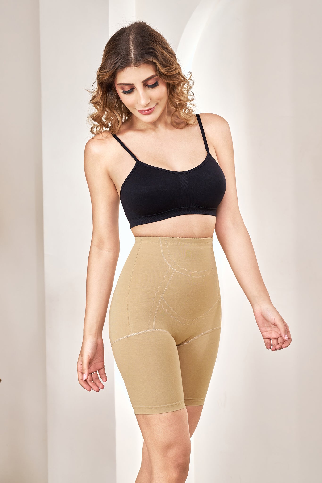 Lady Care Thigh Shapewear Anti-Roll Waistband Women Beige