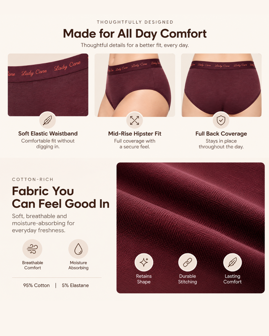 Lady Care Classy Hipster Panty – Pack of 3