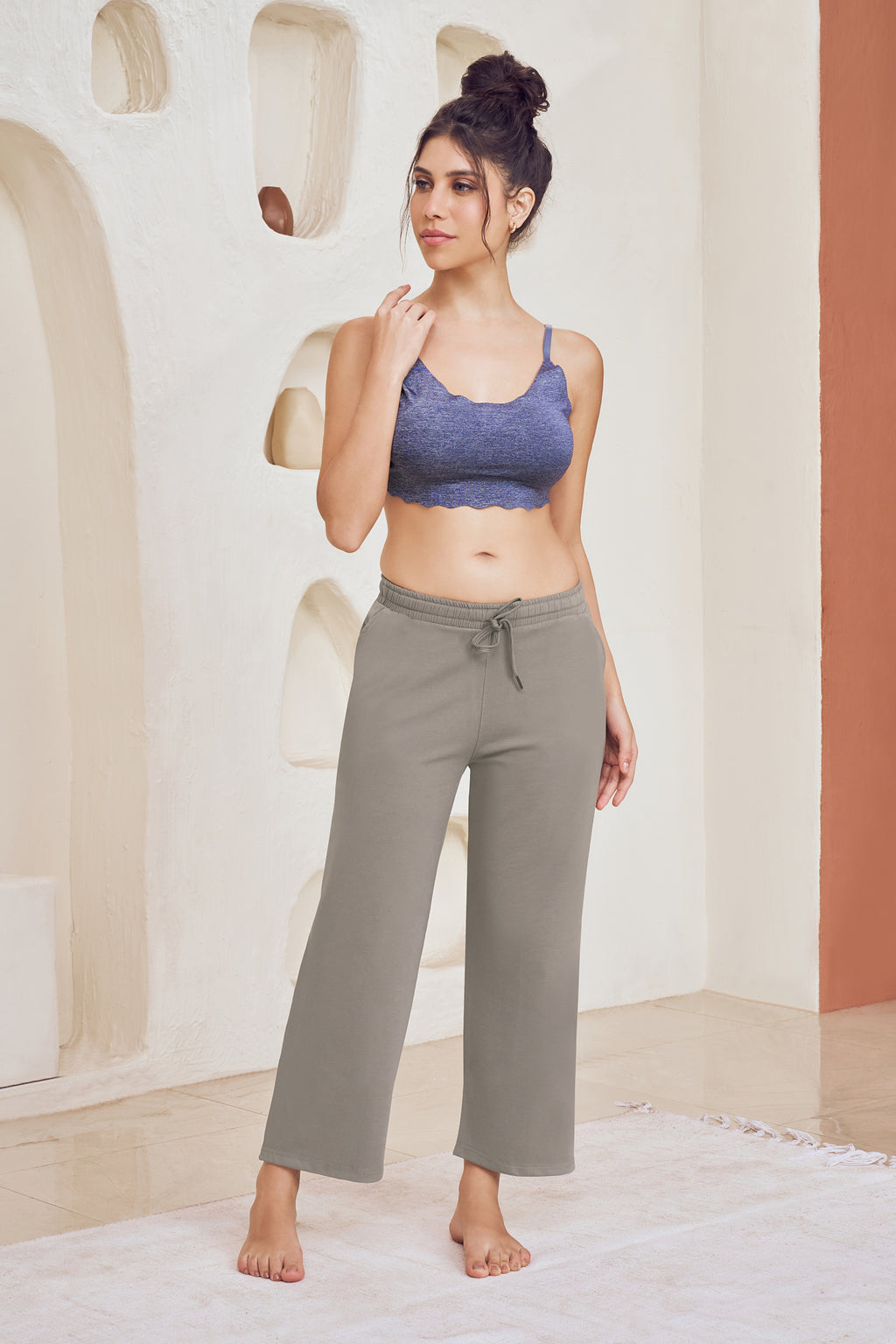 Lango Classic Wide Leg Ankle Length Pants for Women – Grey