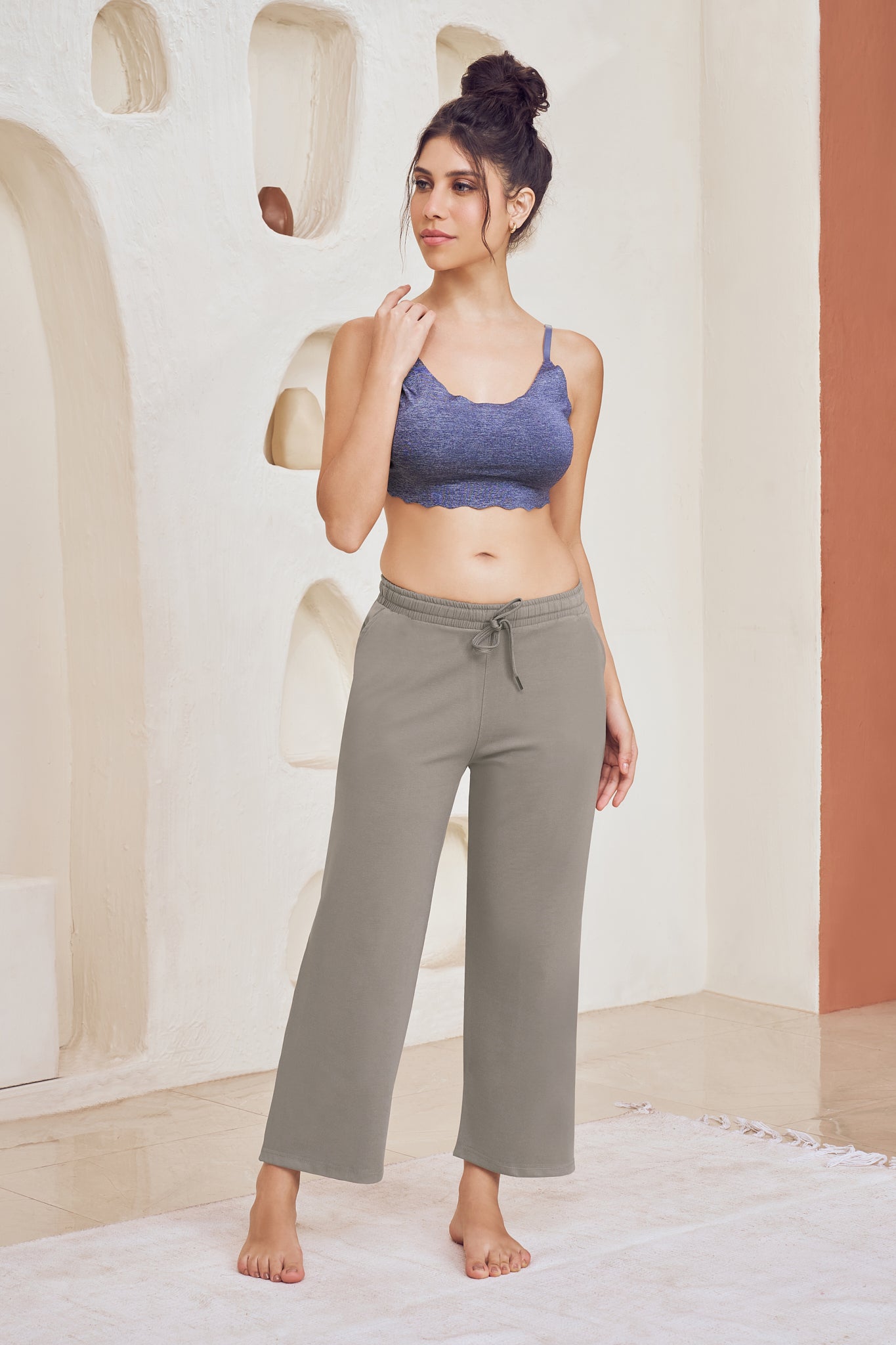 Lango Classic Wide Leg Ankle Length Pants for Women – Grey