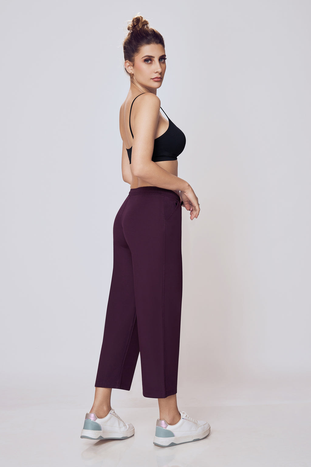 Casual Wide Leg Pants Women Wine Colour – Lango