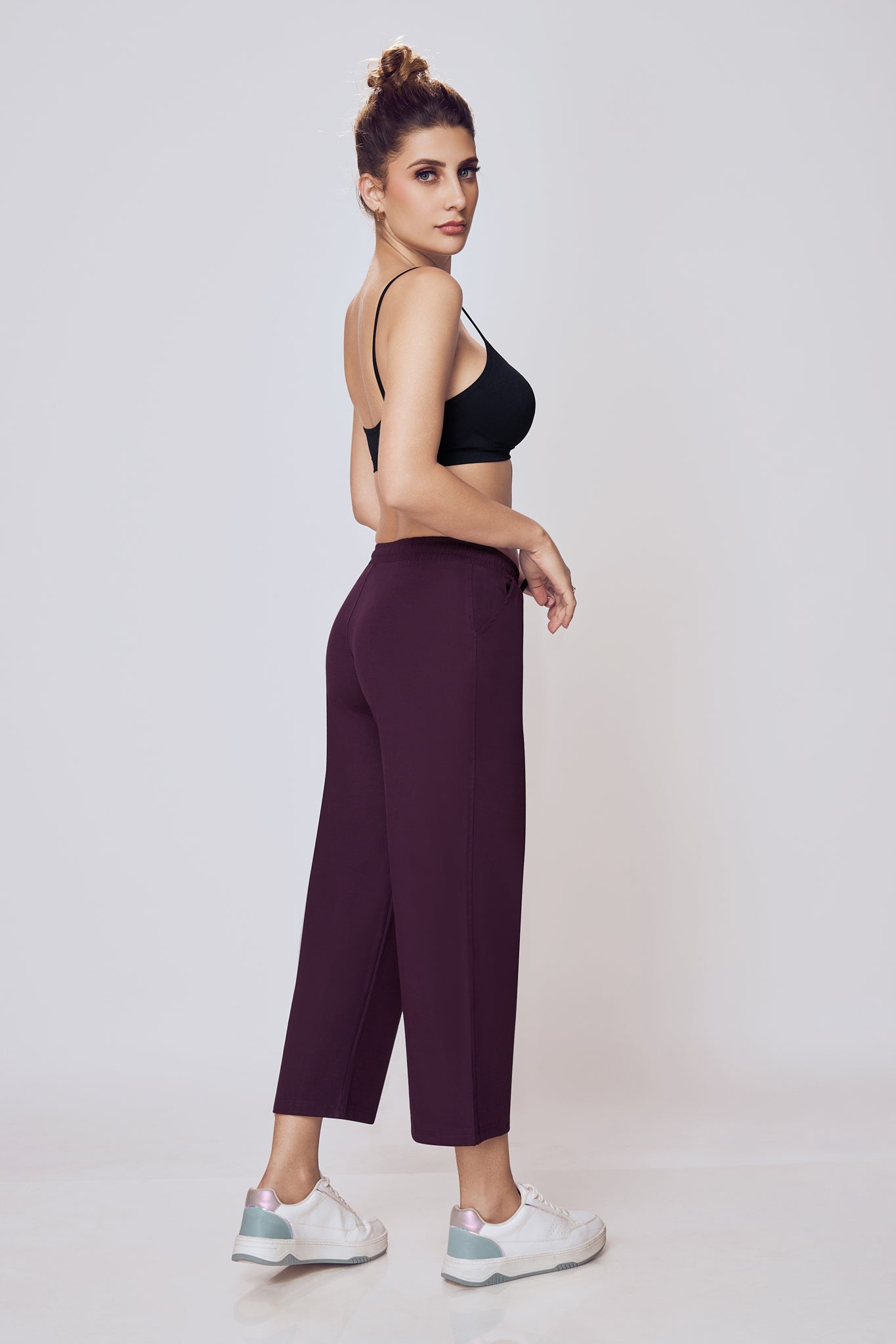 Casual Wide Leg Pants Women Wine Colour – Lango