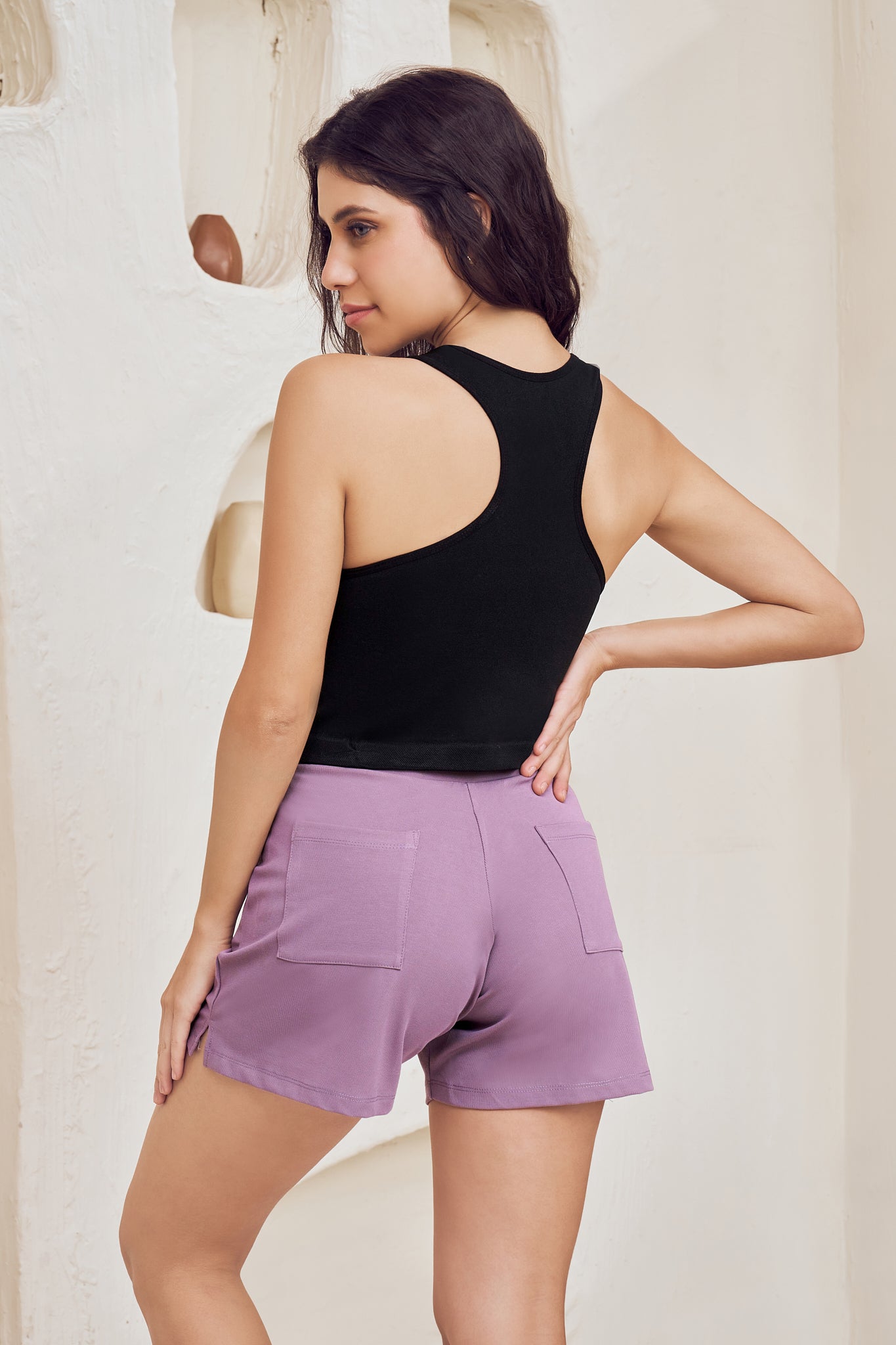 Lango Women's Casual Shorts Back View Mauve