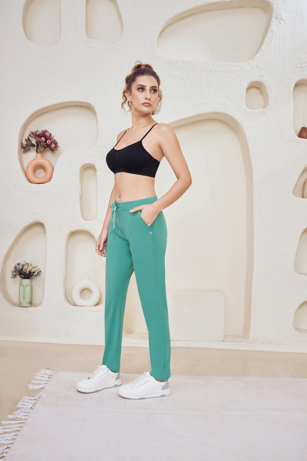 Lango Women's Travel Pants Side View – Green