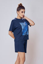 Matching Cotton T-Shirt Co-ord Set Women Navy – Lango