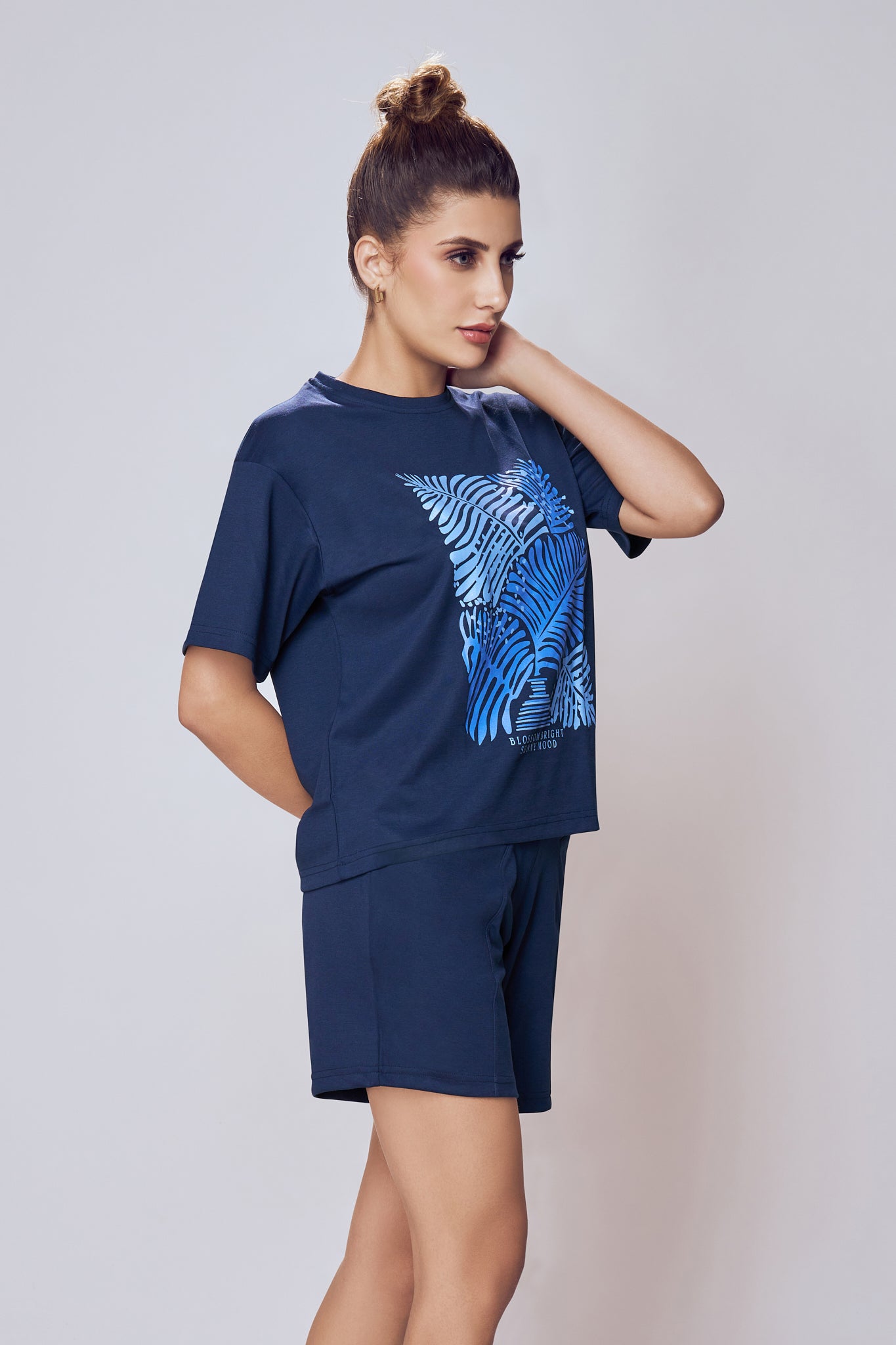 Matching Cotton T-Shirt Co-ord Set Women Navy – Lango
