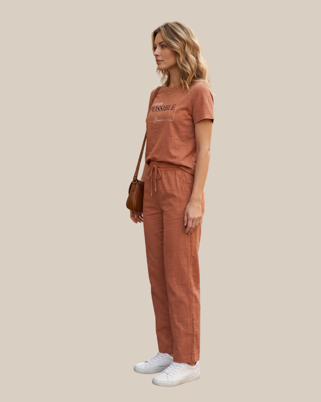 Lango Mocha Printed Co-ord Set Women – "Possible" Graphic Tee