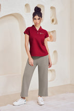 Lango Polo Neck Cotton T-Shirt for Women – Maroon