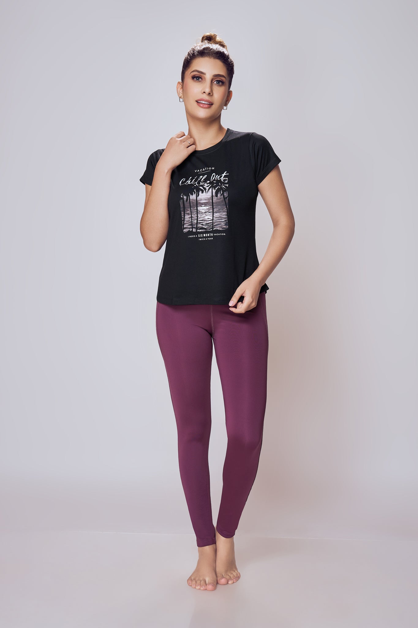 Printed Cotton Tee Women Black Regular Fit – Lango