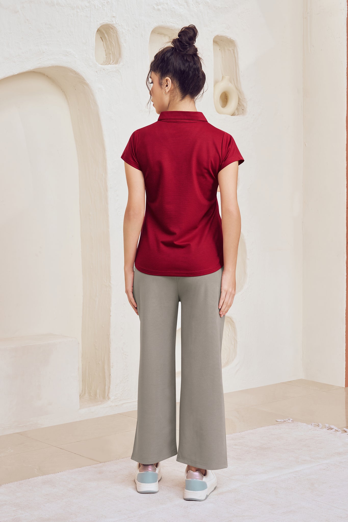 Soft Cotton Polo T-Shirt Women Maroon – Lango