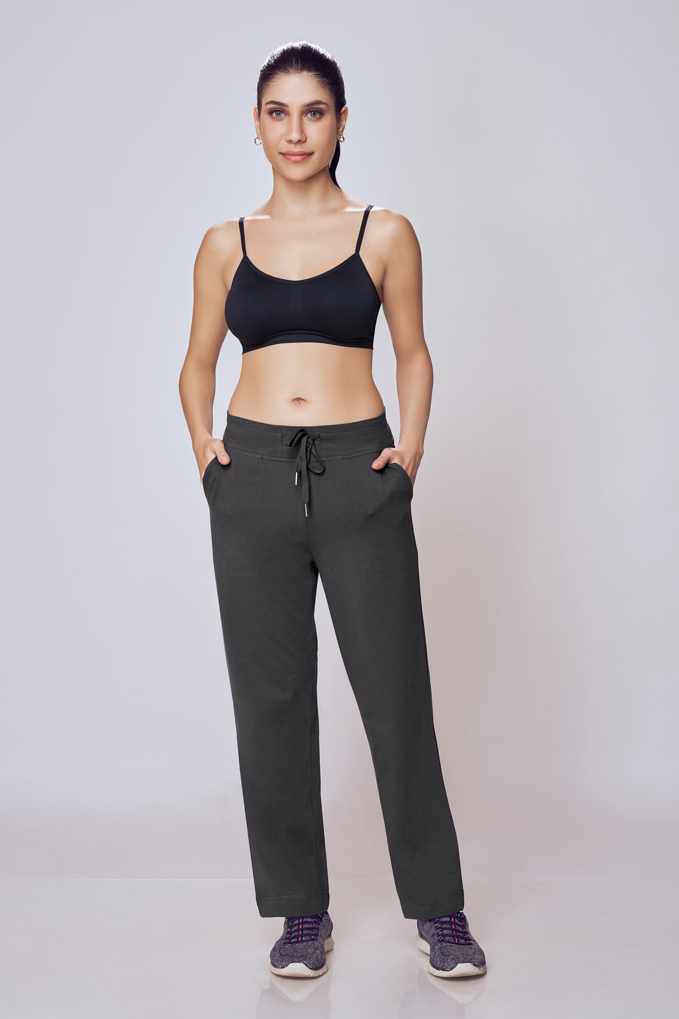 Stretch Track Pants Women Dark Grey Regular Fit – Lango