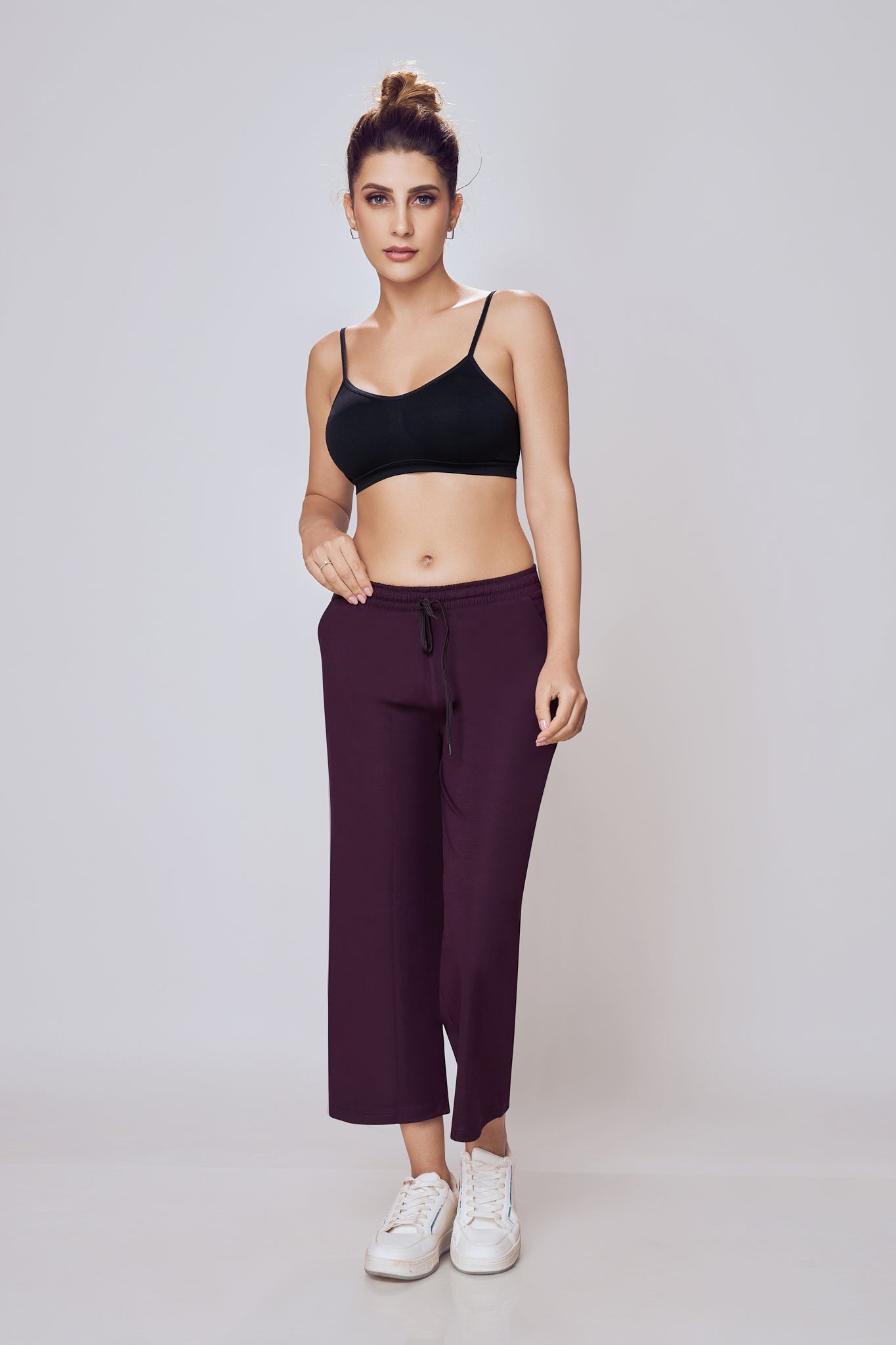 Casual Wide Leg Pants Women Wine Colour – Lango
