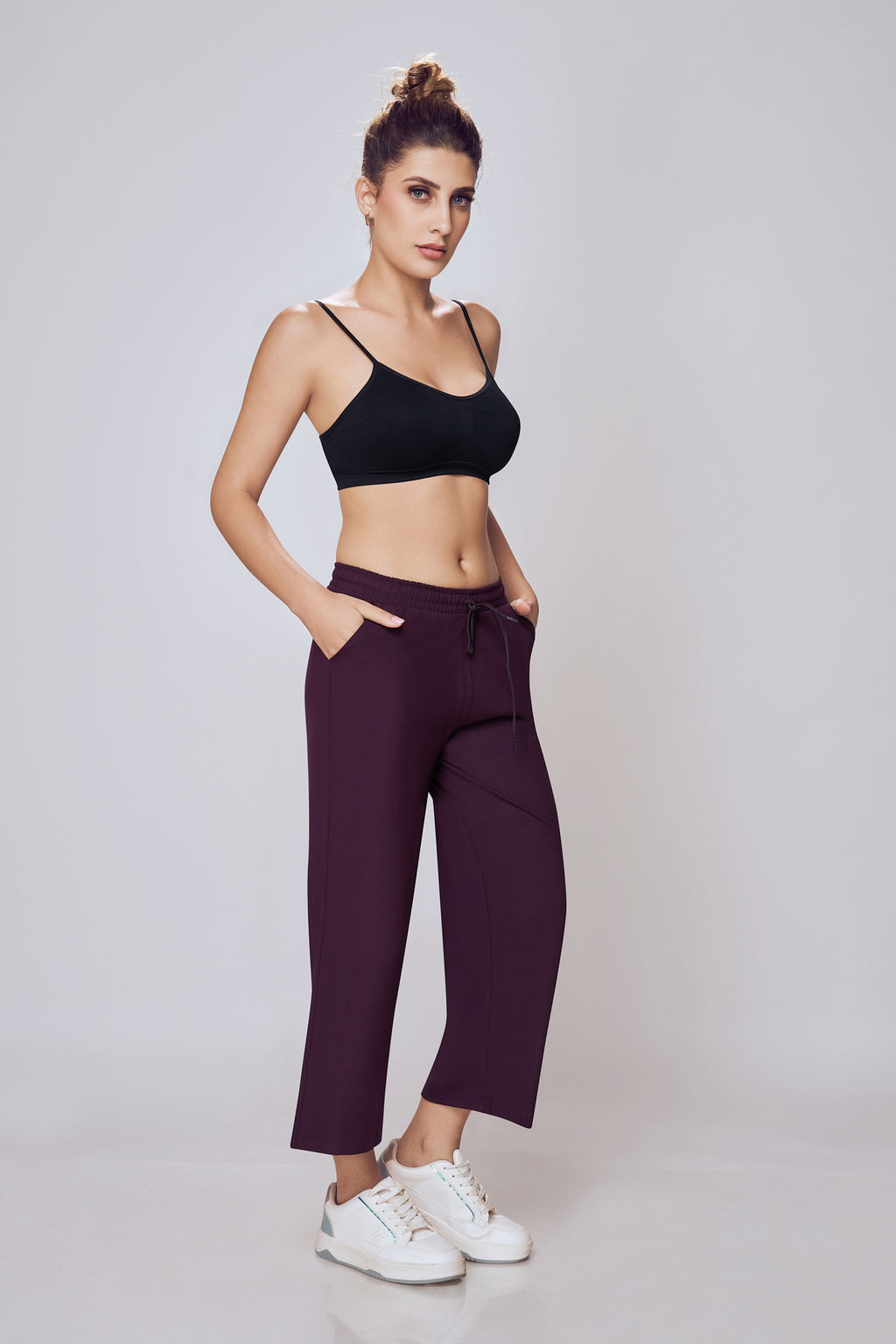 Casual Wide Leg Pants Women Wine Colour – Lango