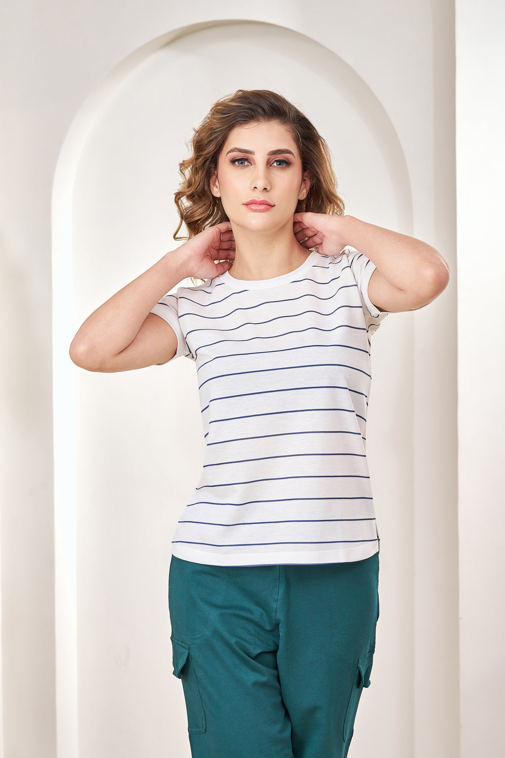 Women wearing Lango FeatherLite T-Shirt White casual wear