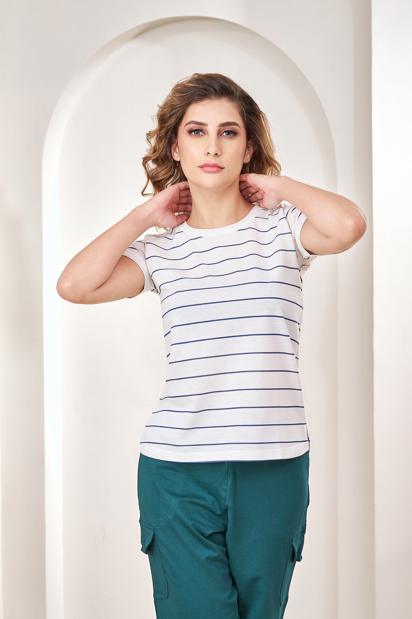 Women wearing Lango FeatherLite T-Shirt White casual wear